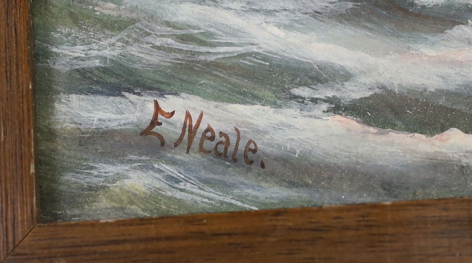 E. Neale, watercolour, Fishermen hauling in the nets, signed, 28 x 22cm